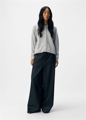 Flora ls knit button cardigan Light Grey Melange Object 